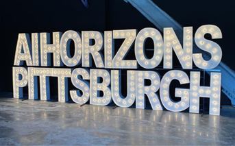 lit block letter sign reading AI Horizons Pittsburgh